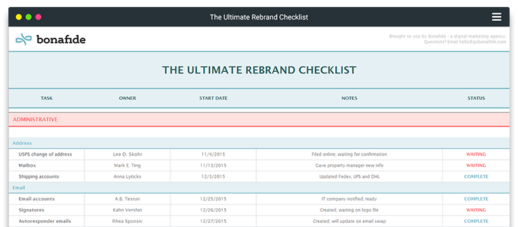 The Ultimate Rebrand Checklist Free Spreadsheet